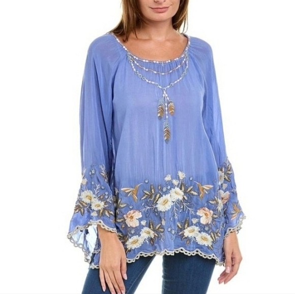 Johnny Was • Tanya Embroidered Bell Sleeve Tunic in Blue - Picture 1 of 7